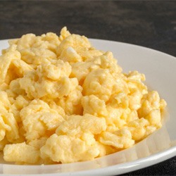 Close-up of a plate of scrambled eggs